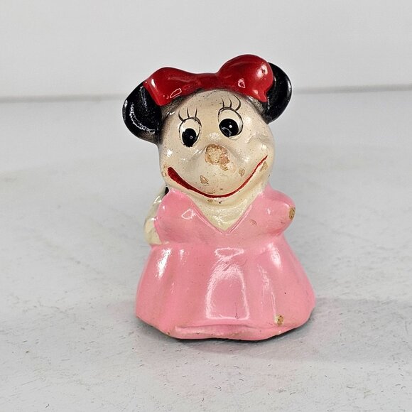 Vintage Disney Minnie Mouse Pencil Sharpener Composite Pink Dress Red Bow - Picture 8 of 8